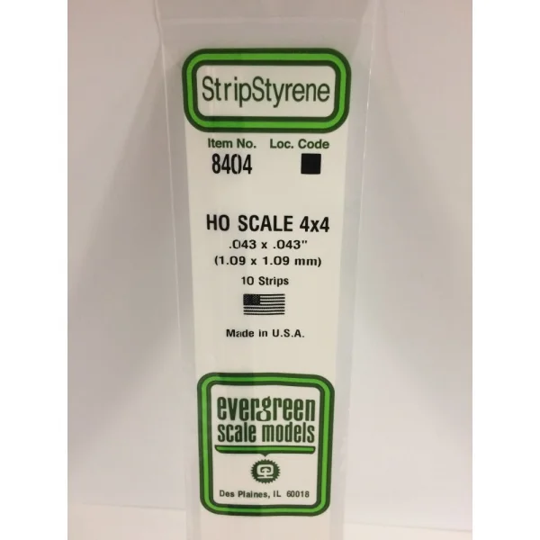 Evergreen 14in (35cm) HO-Scale Strip .043x.043in (4x4) (10 per pack)