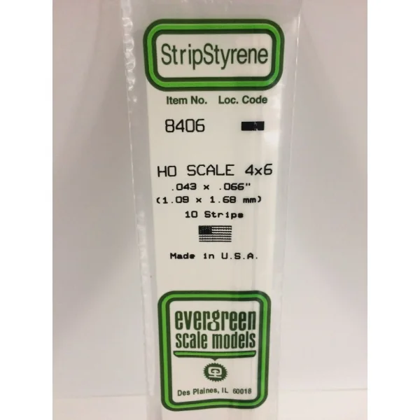 Evergreen [6-8406] 14 HO-Scale Strip (4 x 6) .043 x .066 (100 per pack)