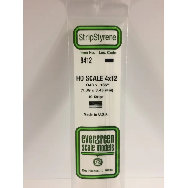 Evergreen 14in (35cm) HO-Scale Strip .043x.135in (4x12) (10 per pack)