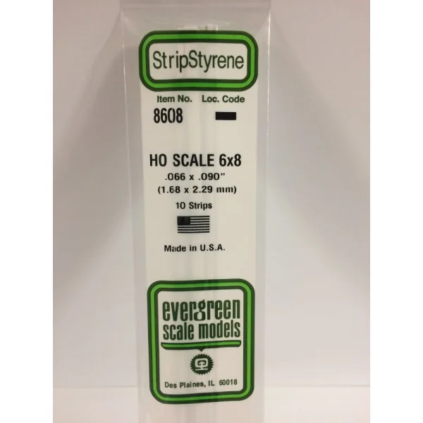 Evergreen 14in (35cm) HO-Scale Strip .066x.090in (6x8) (10 per pack)