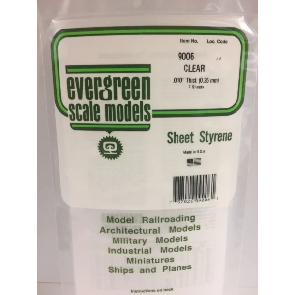 Evergreen 6x12in (15x30cm) Clear Sheet .010in Thick (2 Sheet per pack)