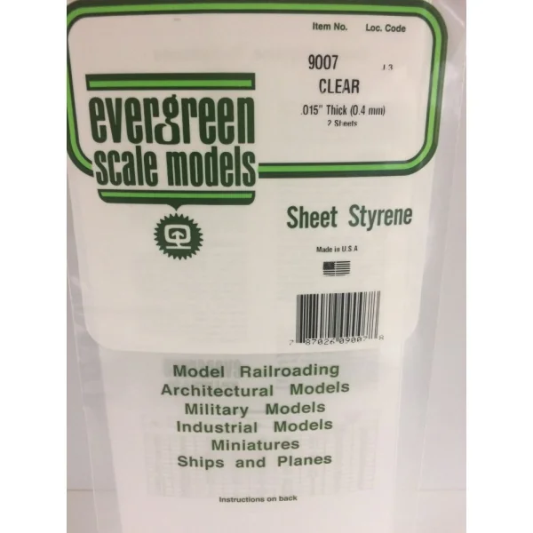 Evergreen 6x12in (15x30cm) Clear Sheet .015in Thick (2 Sheet per pack)