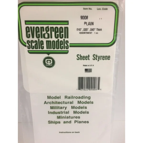 Evergreen 6x12in (15x30cm) White Sheet assortment (1 sheet each .010in, .020in, .040in per pack)
