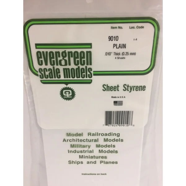 Evergreen 6x12in (15x30cm) White Sheet .010in Thick (4 Sheet per pack)