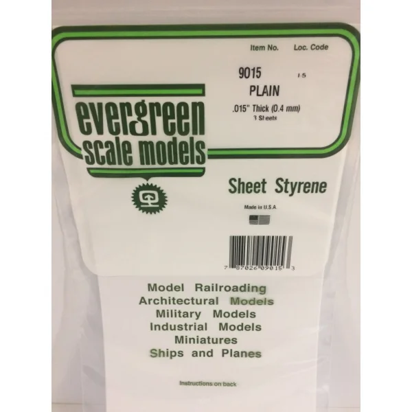 Evergreen 6x12in (15x30cm) White Sheet .015in Thick (3 Sheet per pack)