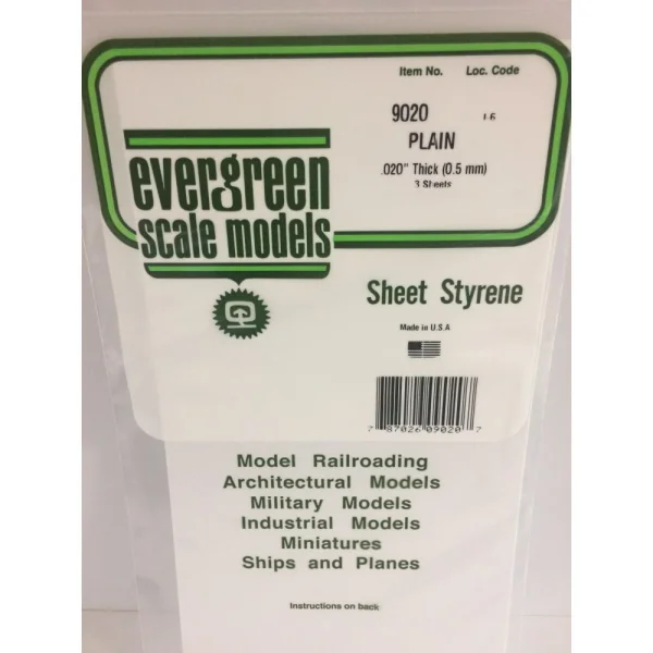 Evergreen 6x12in (15x30cm) White Sheet .020in Thick (3 Sheet per pack)