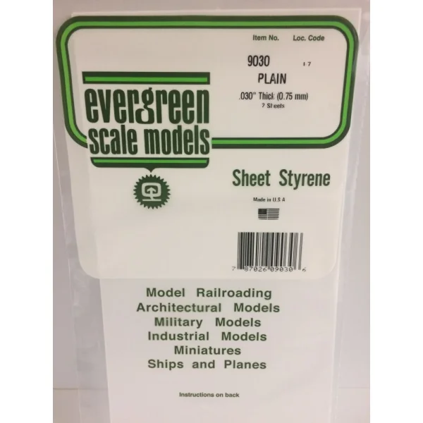 Evergreen 6x12in (15x30cm) White Sheet .030in Thick (2 Sheet per pack)