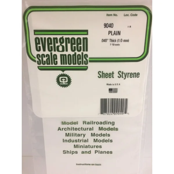 Evergreen 6x12in (15x30cm) White Sheet .040in Thick (2 Sheet per pack)