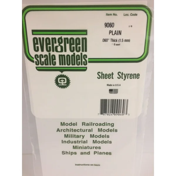 Evergreen 6x12in (15x30cm) White Sheet .060in Thick (1 sheet per pack)