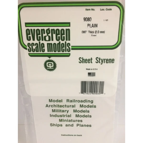 Evergreen 6x12in (15x30cm) White Sheet .080in Thick (1 sheet per pack)