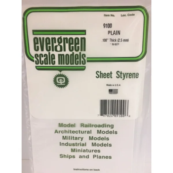 Evergreen 6x12in (15x30cm) White Sheet .100in Thick (1 sheet per pack)