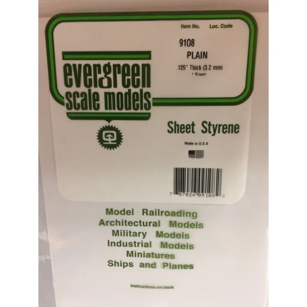 Evergreen [9108] 8 x 21 White Sheet .125 Thick (1 sheet per pack)