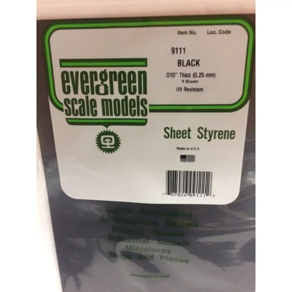 Evergreen [9111] 8 x 21 Black Sheet .010 Thick (8 sheets per pack)