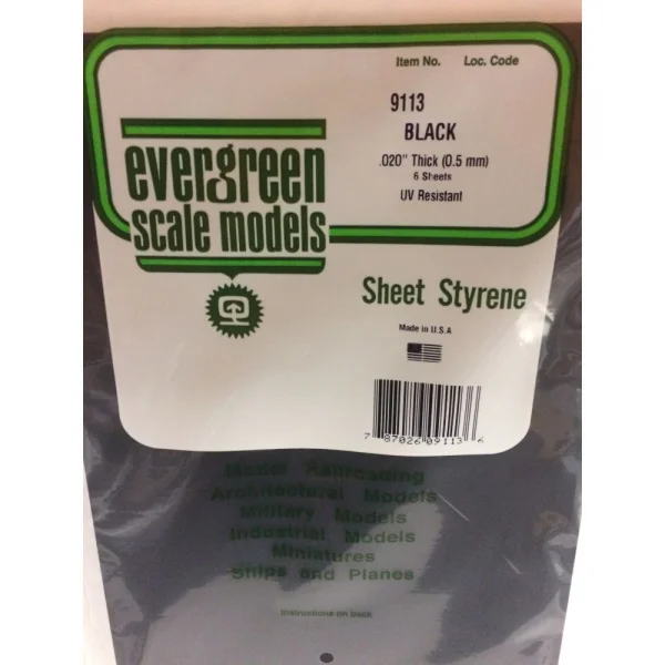 Evergreen [9113] 8 x 21 Black Sheet .020 Thick (6 sheets per pack)