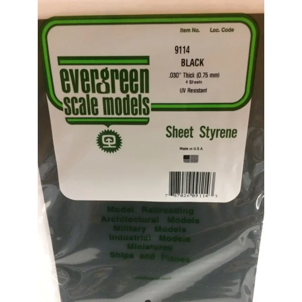 Evergreen [9114] 8 x 21 Black Sheet .030 Thick (4 sheets per pack)