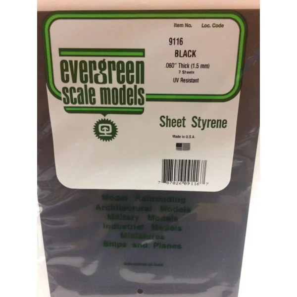Evergreen [9116] 8 x 21 Black Sheet .060 Thick (2 sheets per pack)