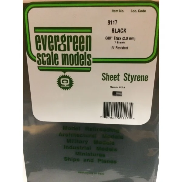 Evergreen [9117] 8 x 21 Black Sheet .080 Thick (2 sheets per pack)