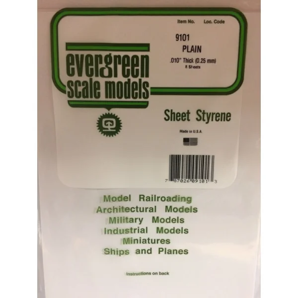 Evergreen [9101] 8 x 21 White Sheet .010 Thick (8 sheets per pack)
