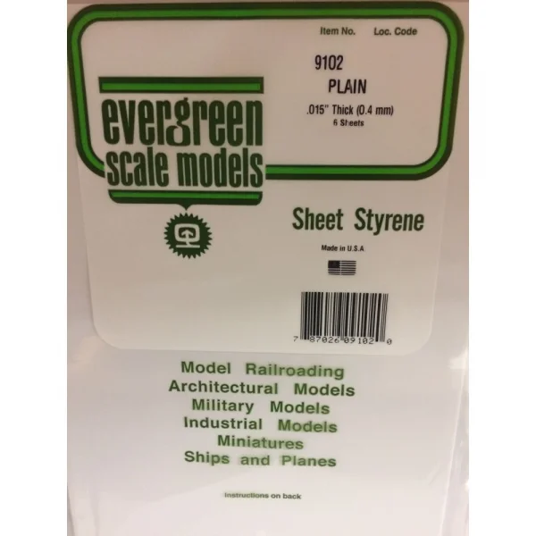 Evergreen [9102] 8 x 21 White Sheet .015 Thick (6 sheets per pack)