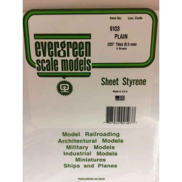 Evergreen [9103] 8 x 21 White Sheet .020 Thick (6 sheets per pack)