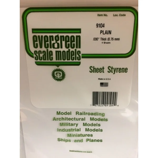 Evergreen [9104] 8 x 21 White Sheet .030 Thick (4 sheets per pack)