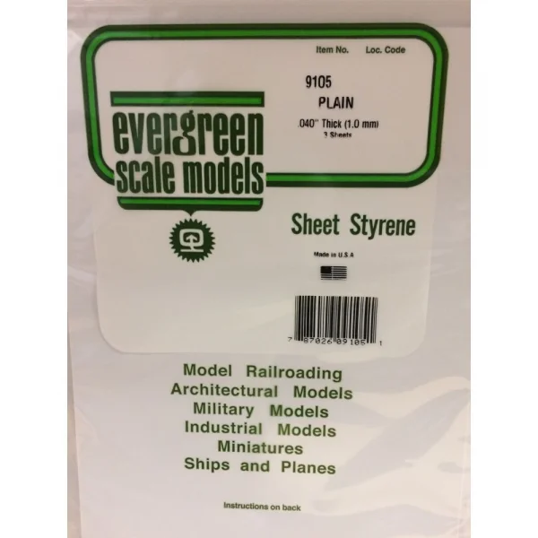 Evergreen [9105] 8 x 21 White Sheet .040 Thick (3 sheets per pack)