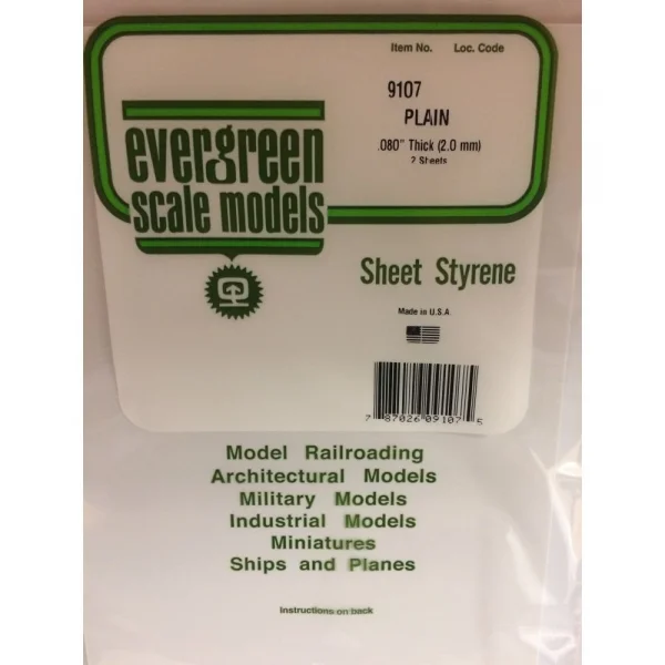 Evergreen [9107] 8 x 21 White Sheet .080 Thick (2 sheets per pack)