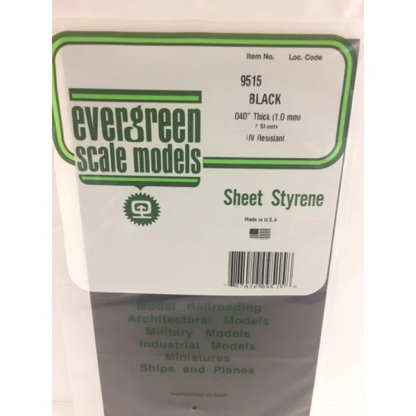 Evergreen [9515] 6 x 12 Black Sheet .040 Thick (2 sheets per pack)
