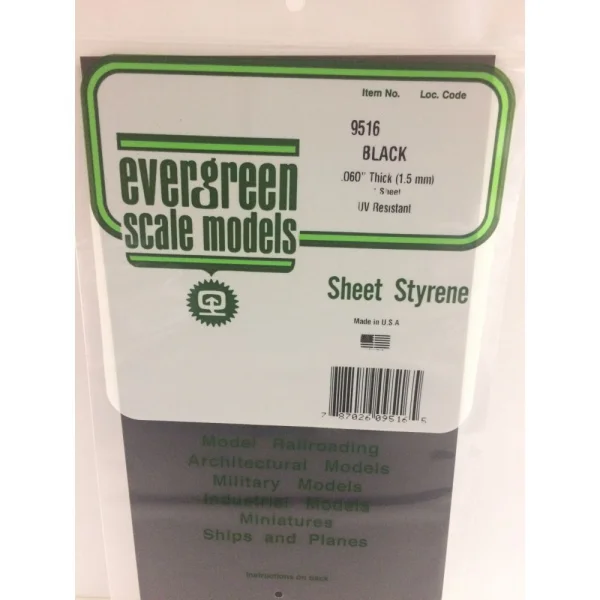 Evergreen [9516] 6 x 12 Black Sheet .060 Thick (1 sheet per pack) &mdash; image 3 of 4