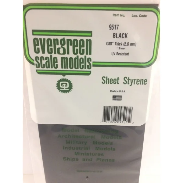 Evergreen [9517] 6 x 12 Black Sheet .080 Thick (1 sheet per pack)