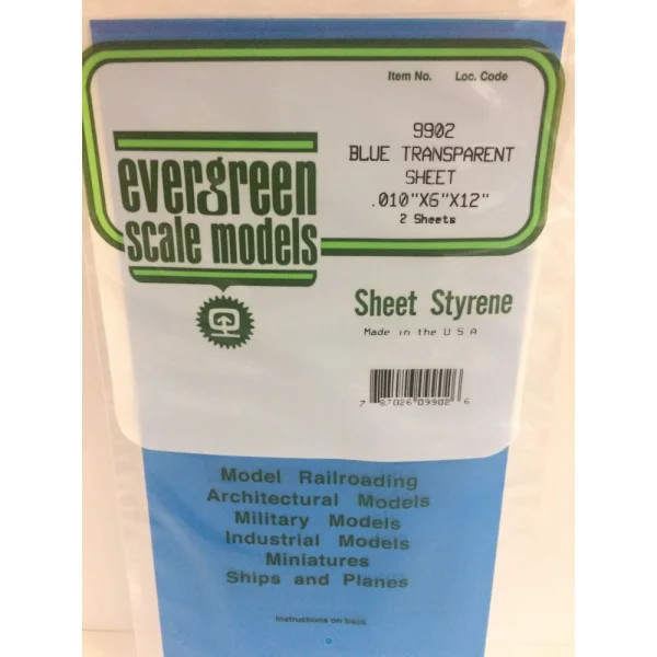 Evergreen [9902] 6 x 12 Transparent Coloured Sheet .010 Thick BLUE (2 sheets per pack)