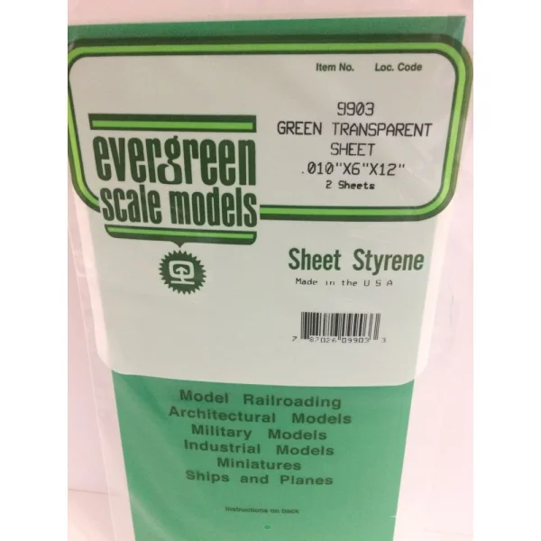 Evergreen [9903] 6 x 12 Transparent Coloured Sheet .010 Thick GREEN (2 sheets per pack)