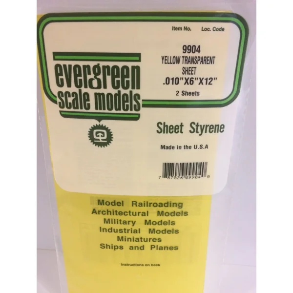 Evergreen [9904] 6 x 12 Transparent Coloured Sheet .010 Thick YELLOW (2 sheets per pack)