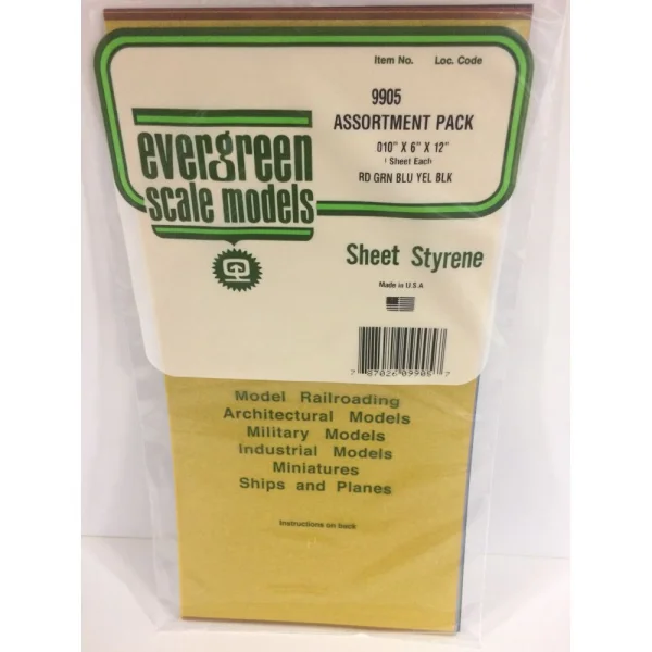 Evergreen [9905] 6 x 12 Transparent Coloured Sheet .010 Thick (1 each: Red, Blue, Green, Yellow & Black)