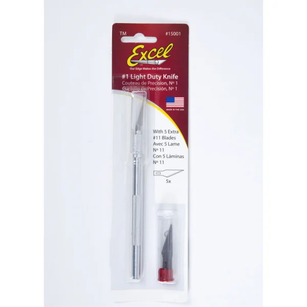 Excel K1 Knife, Light Duty Round Aluminium with Safety Cap, 5x #11 Blades (Carded)