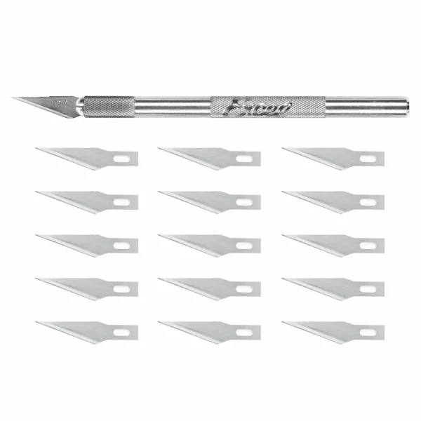 Excel K1 Knife, Light Duty Round Aluminium with Safety Cap, 15x #11 Blades (Carded)