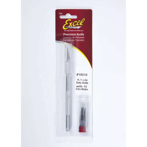 Excel K1 Knife, Light Duty Round Aluminium with Safety Cap, 15x #11 Blades (Carded)