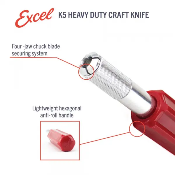 Excel K5 Knife, Heavy Duty Red Plastic Handle with SafetyCap (Carded) — image 8 of 9