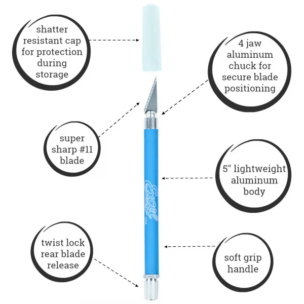 Excel K18 Grip-On Knife with Safety Cap, Blue (Carded) — image 2 of 9