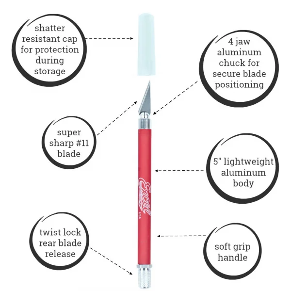 Excel K18 Grip-On Knife with Safety Cap, Red (Carded) — image 2 of 8