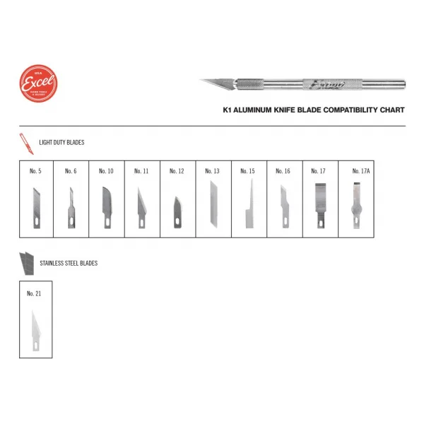 Excel K1 Knife, Light Duty Round Aluminium with Safety Cap