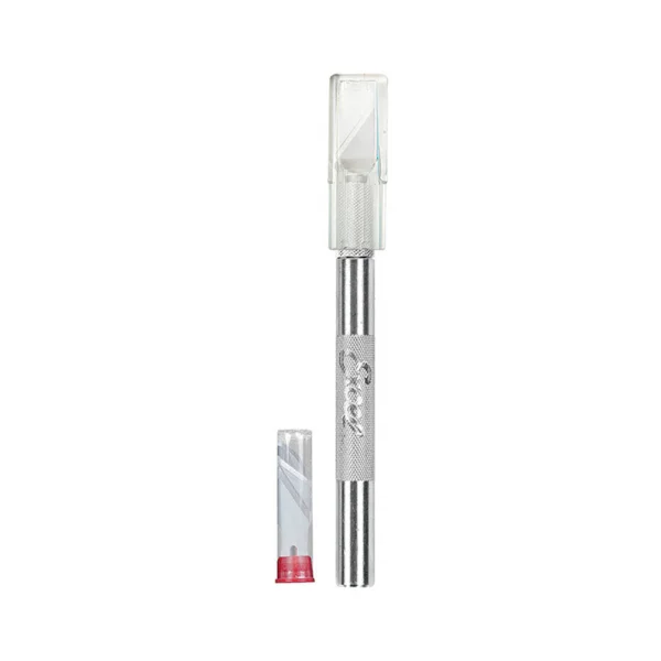 Excel K2 Knife, Medium Duty Round Aluminium with Safety Cap, 5x Assorted Blades (Carded)