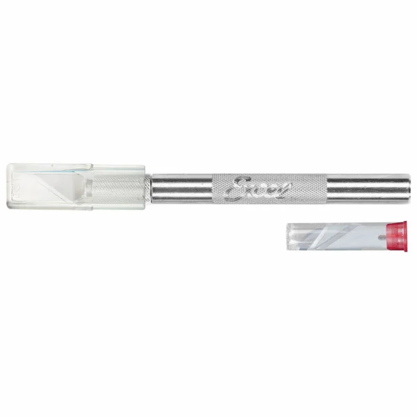 Excel K2 Knife, Medium Duty Round Aluminium with Safety Cap, 5x Assorted Blades (Carded)