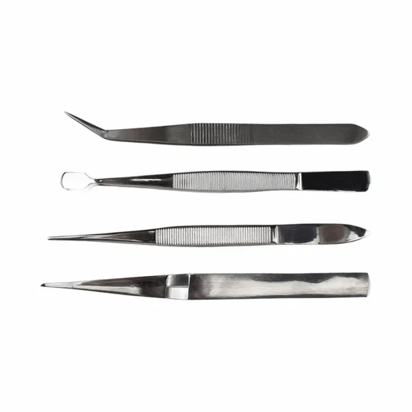 Excel 4 Piece Stainless Steel Tweezer Set with Pointed, Self Closing, Stamp, Curved (4) (Pouch)