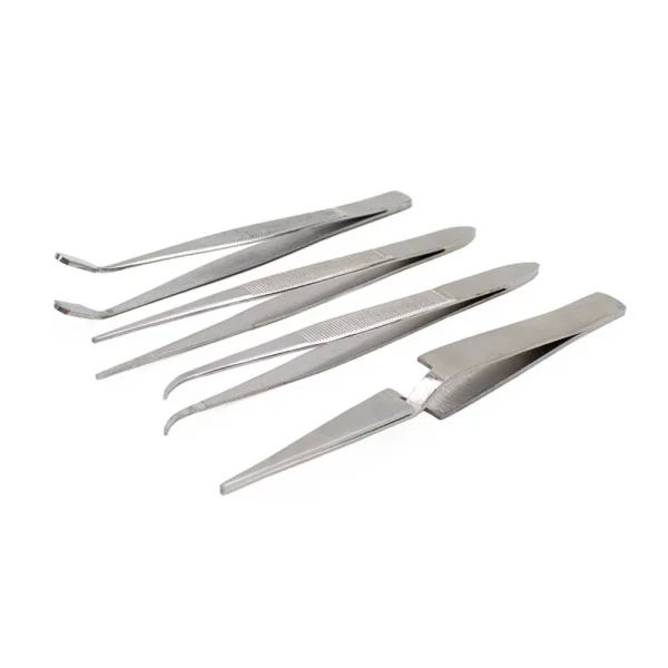 Excel 4 Piece Stainless Steel Tweezer Set with Pointed, Self Closing, Stamp, Curved (4) (Pouch)