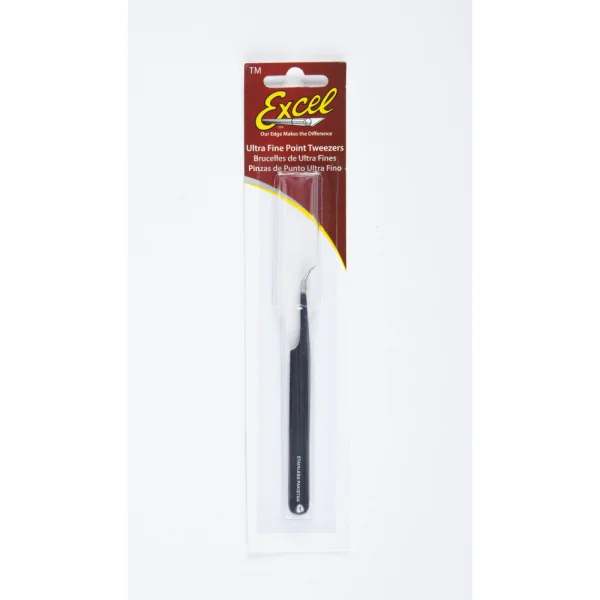 Excel Slant Point Fine Point Tweezers, Black (Carded)