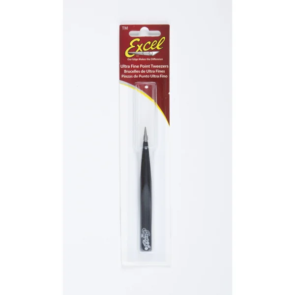 Excel Hollow Handle Fine Point Tweezers, Black (Carded)