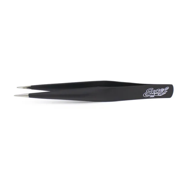 Excel Hollow Handle Fine Point Tweezers, Black (Carded)