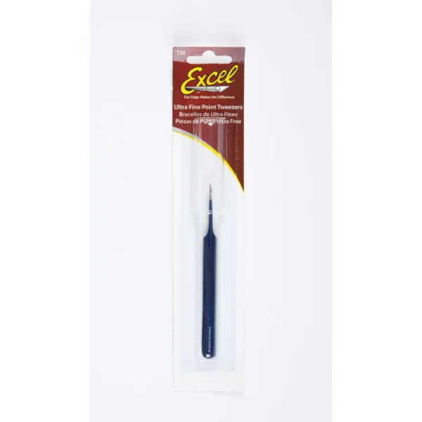 Excel Straight Point Fine Point Tweezers, Blue (Carded)