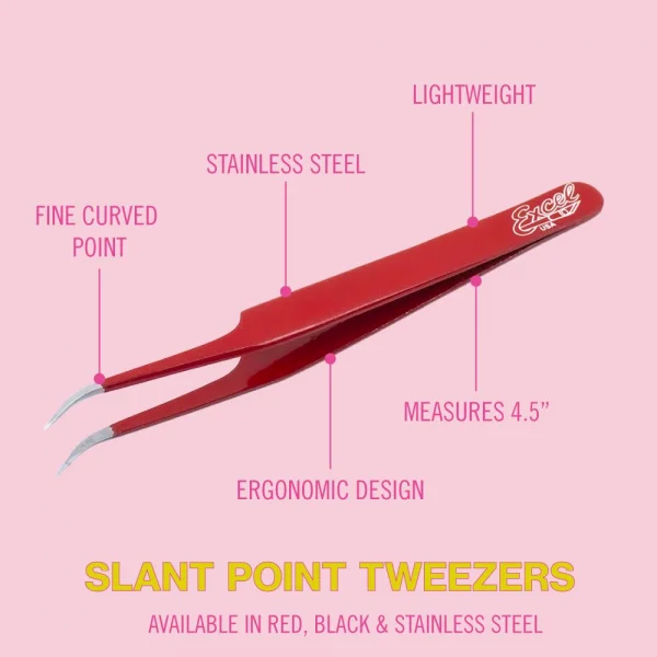 Excel Slant Point Fine Point Tweezers, Red (Carded)